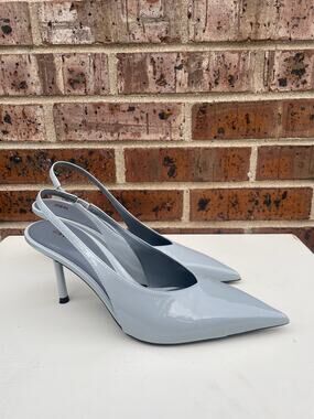 ZARA Light Blue Patent Slingback Pumps Pointed Toe Sculpted Stiletto Heels